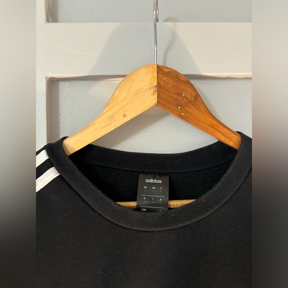 Adidas Side Stripe Round Neck Black Sweatshirt - Picture 4 of 4